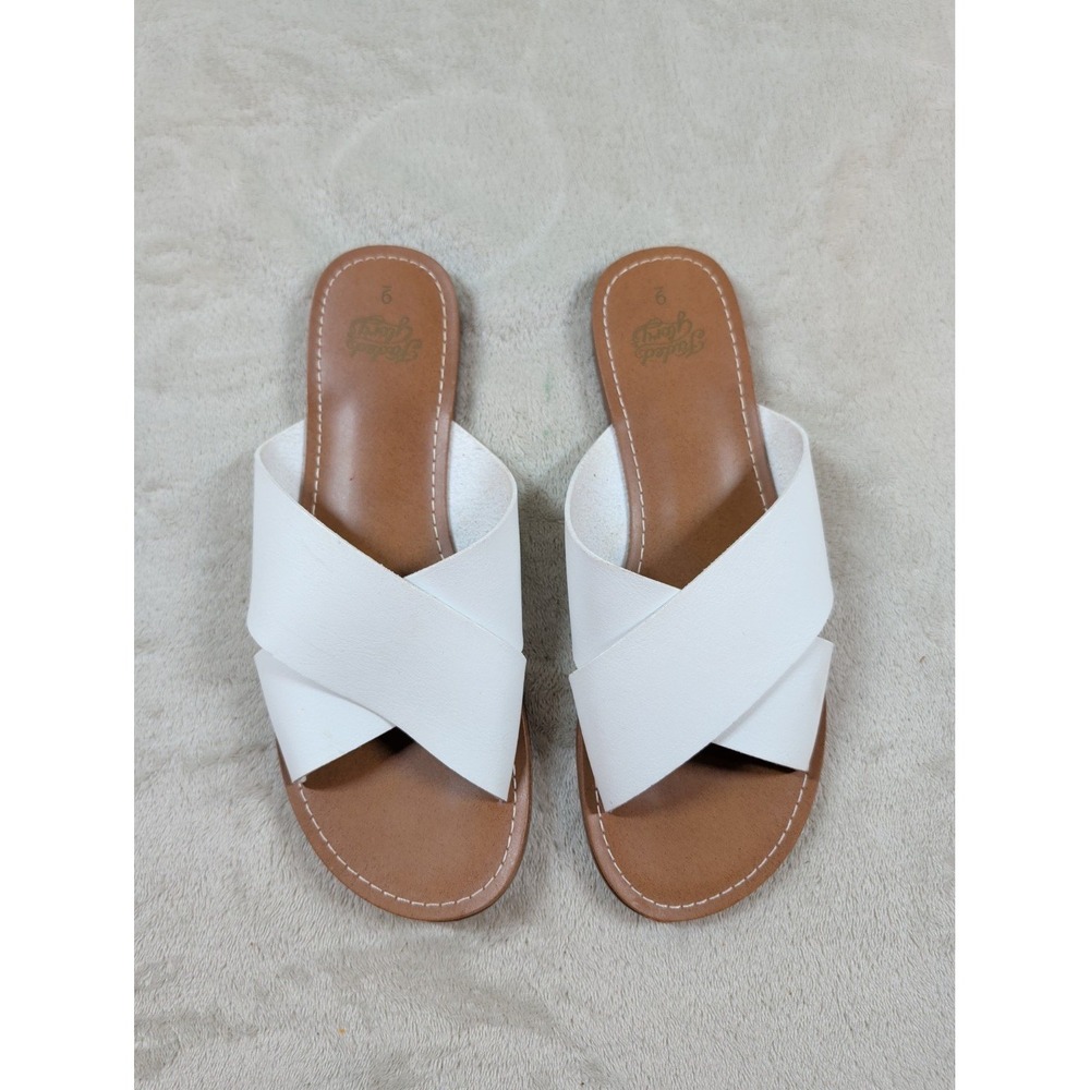 Faded Glory Womens‎ White Crisscross Slide Sandals Flat Summer Shoes Size 9 - Picture 3 of 7
